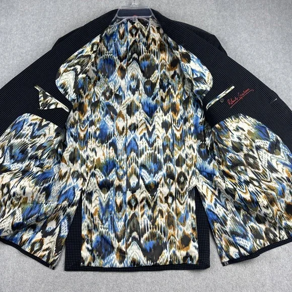 Robert Graham Blazer Mens 42R Blue Check Velvet Sports Coat Suit Jacket READ - Picture 10 of 12